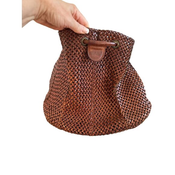 DKNY Womens Backpack Brown Woven Leather Vintage 1990s Casual main image 14